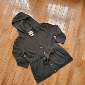 Juicy Couture 100% cashmere black cardigan belted waist 3/4 sleeve